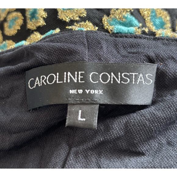 Caroline Constas Metallic Leopard Print Dress Midi Sz Lg Romantic Luxury Sexy - Picture 9 of 10